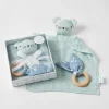 Pilbeam - Double Muslin Comforter & Teething Ring Misty Blue