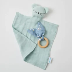 Pilbeam - Double Muslin Comforter & Teething Ring Misty Blue