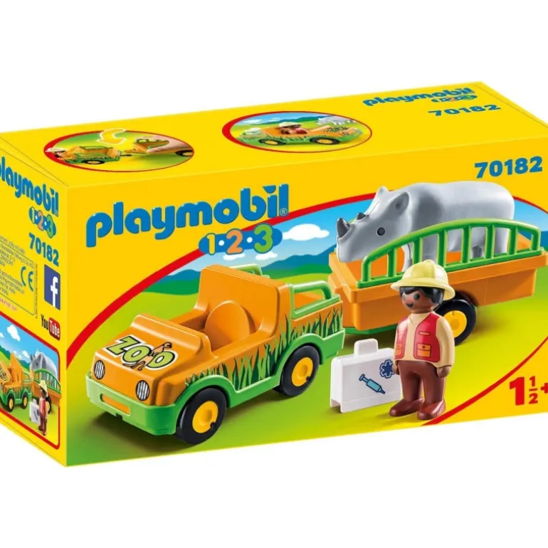 Playmobil - 1.2.3 Zoo Vehicle With Rhinoceros (70182)