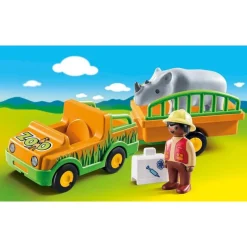 Playmobil - 1.2.3 Zoo Vehicle With Rhinoceros (70182)
