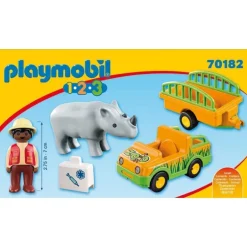 Playmobil - 1.2.3 Zoo Vehicle With Rhinoceros (70182)